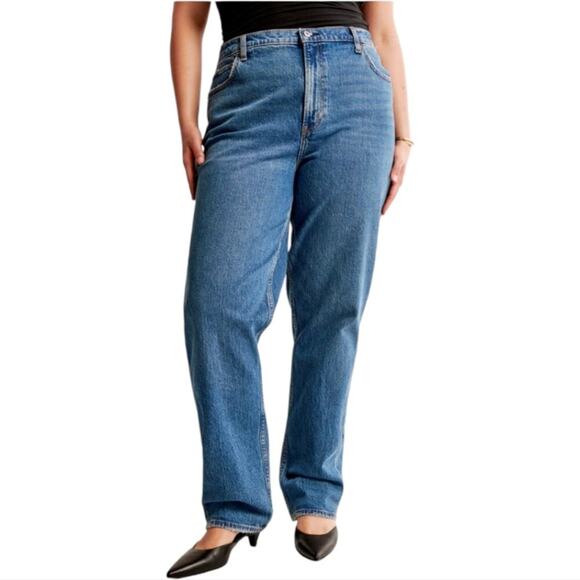 Abercrombie and fitch 90s Straight Ultra‎ High Rise Light Wash Jeans Plus Sz 22 - Picture 4 of 15